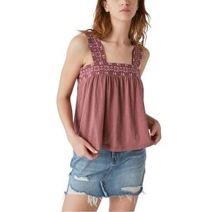 Lucky Brand Square Neck Embroidered Tank Size L